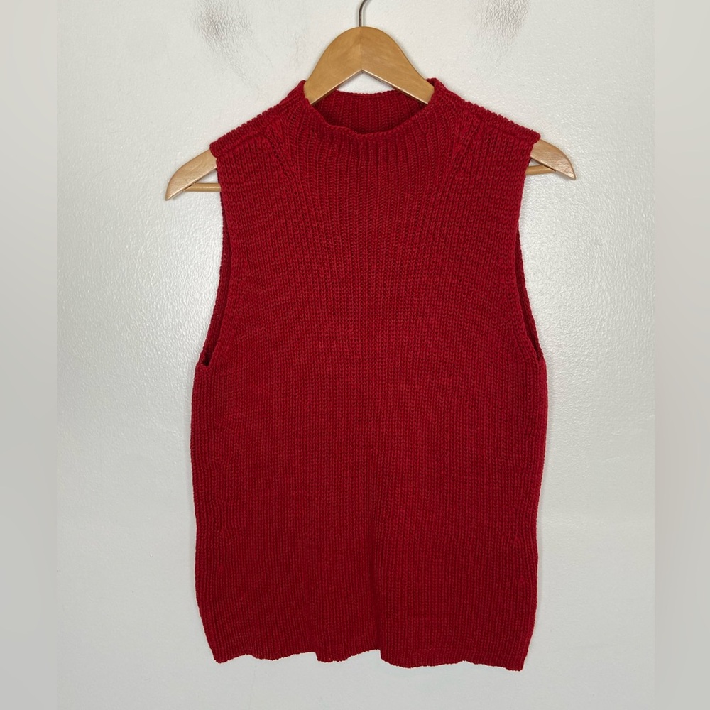 Valerie Stevens Women Y2K Ribbed Mock Neck Sweater Top XL Red Sleeveless Cotton